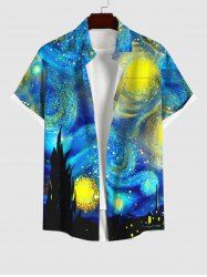 Plus Size Glitter Spiral Painting Galaxy Print Button Pocket Hawaii Shirt For Men -  