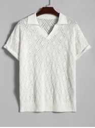 Men's Geometric Openwork Pointelle Knit Polo Collar Short Sleeves T-shirt -  