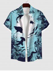 Chemise Boutonnée Peinture Eclaboussée Requin de Mer Imprimés de Grande Taille avec Poche - Multi-A 2XL
