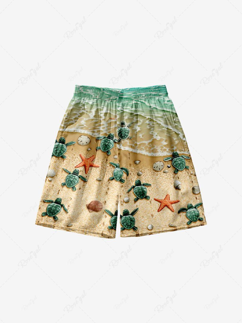 Chic Kid's Sea Creatures Turtle Starfish Shell Beach Print Hawaii Beach Shorts  