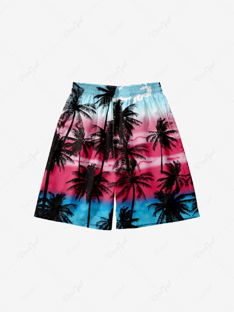 Fancy Kid's Coconut Tree Colorblock Cloud Birds Print Pocket Hawaii Beach Shorts  