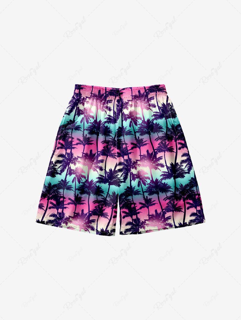 Affordable Kid's Ombre Aurora Galaxy Coconut Tree Print Hawaii Beach Shorts  