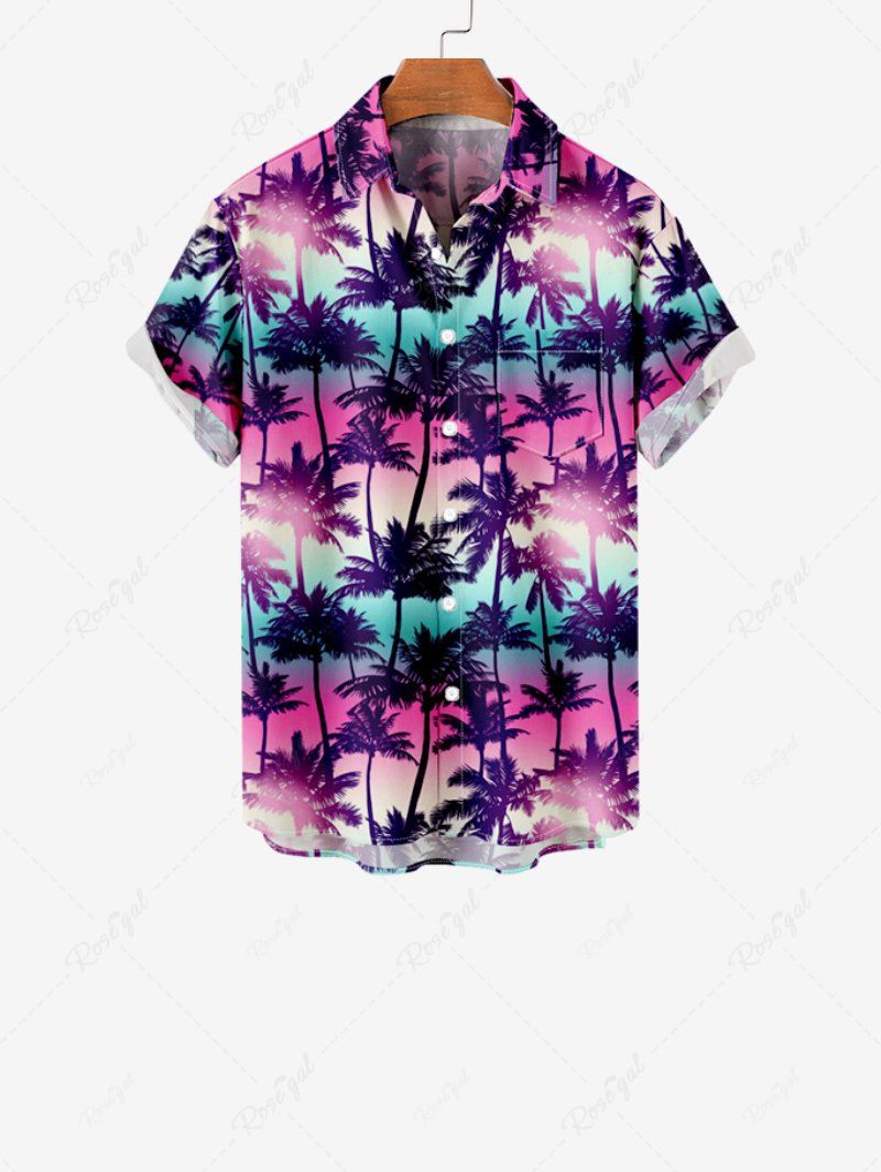 Chic Kid's Ombre Galaxy Coconut Tree Print Hawaii Button Pocket Shirt  