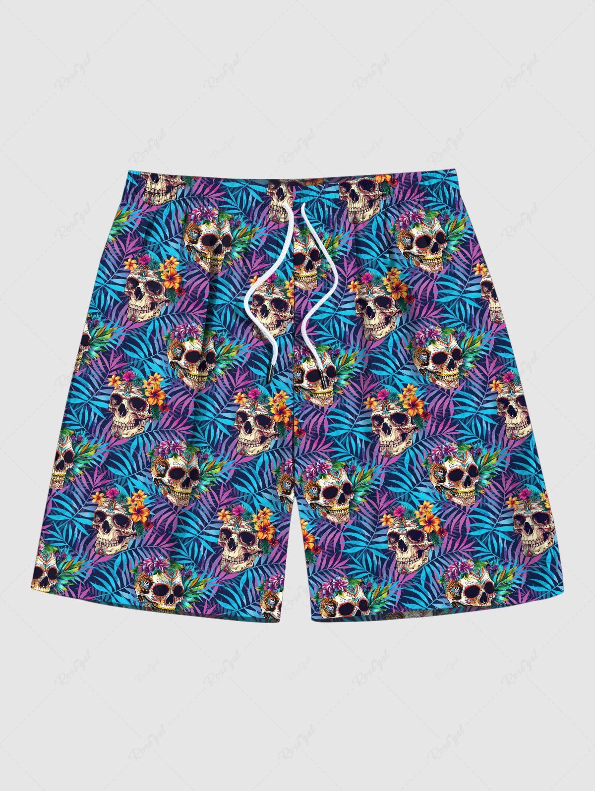 Buy Plus Size Skulls Coconut Tree Palm Leaf Flowers Print Hawaii Beach Shorts For Men  