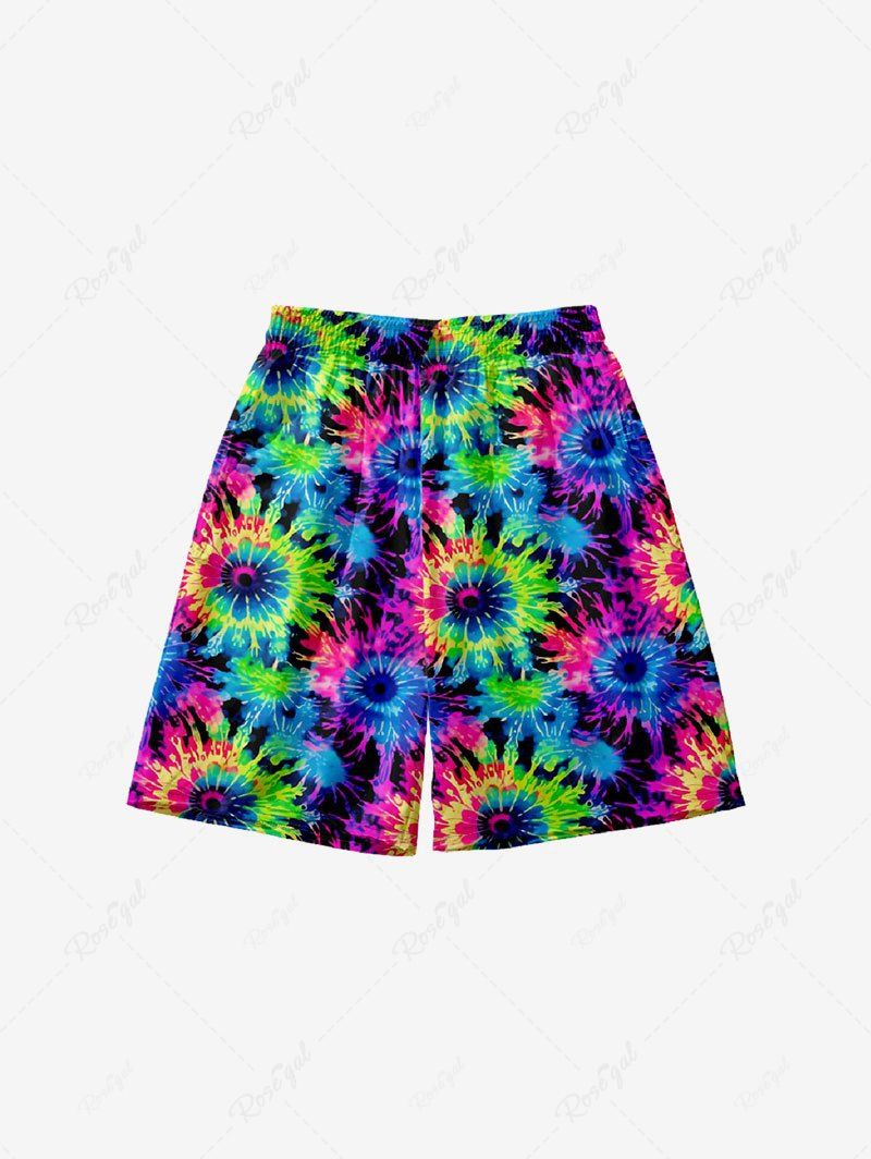 Online Kid's Colorful Spiral Tie Dye Floral Print Hawaii Beach Shorts  