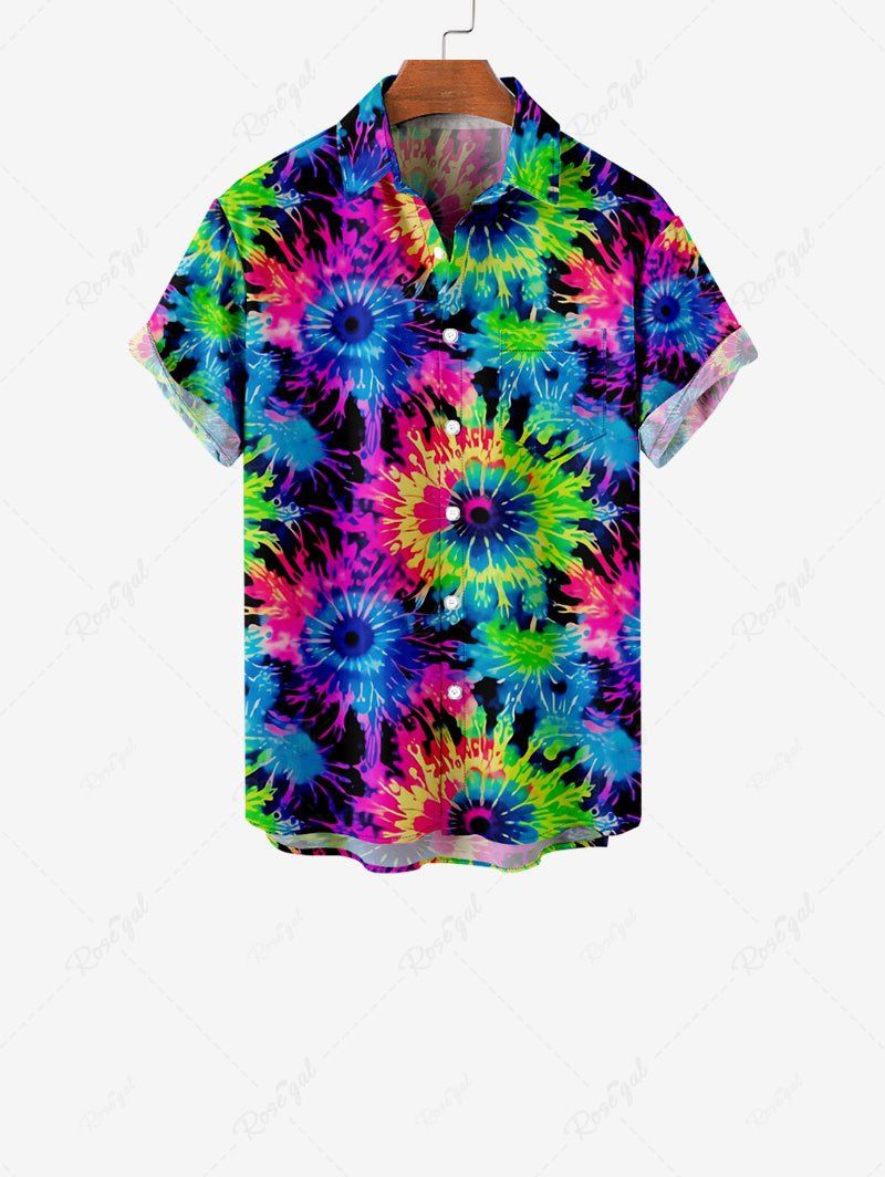 Affordable Kid's Colorful Spiral Tie Dye Floral Print Hawaii Button Pocket Shirt  
