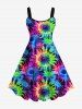 Tie Dye Floral Print Dress and Button Pocket Shirt Plus Size Matching Hawaii Beach Outfit For Couples -  