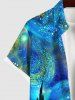 Plus Size Glitter Spiral Painting Galaxy Print Button Pocket Hawaii Shirt For Men -  