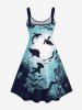 Plus Size Turtle Shark Fish Underwater World Painting Splatter Print Hawaii Sea Creatures Backless Dress -  