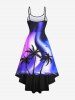 Plus Size Ombre Aurora Galaxy Coconut Tree Print Backless High Low Asymmetric Hawaii Dress -  