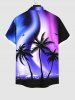 Plus Size Ombre Aurora Galaxy Coconut Tree Print Hawaii Button Pocket Shirt For Men -  