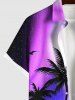 Plus Size Ombre Aurora Galaxy Coconut Tree Print Hawaii Button Pocket Shirt For Men -  