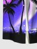 Plus Size Ombre Aurora Galaxy Coconut Tree Print Hawaii Button Pocket Shirt For Men -  