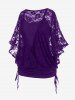 Plus Size Floral Lace Panel Crossover Ruched Cinched Butterfly Sleeves 2 In 1 Top -  