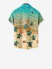 Kid's Sea Creatures Turtle Starfish Shell Beach Print Buttons Pocket Hawaii Shirt -  