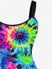 Plus Size Tie Dye Floral Print Hawaii Backless A Line Tank Dress -  