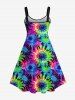 Plus Size Tie Dye Floral Print Hawaii Backless A Line Tank Dress -  
