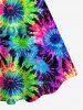 Plus Size Tie Dye Floral Print Hawaii Backless A Line Tank Dress -  
