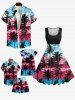 Kid's Coconut Tree Colorblock Cloud Birds Print Buttons Peter Pan Collar Hawaii Dress -  