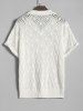 Men's Geometric Openwork Pointelle Knit Polo Collar Short Sleeves T-shirt -  