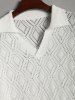Men's Geometric Openwork Pointelle Knit Polo Collar Short Sleeves T-shirt -  