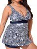 Maillot de Bain Tankini Short à Imprimé Coquillages Grande-Taille - Noir 1XL