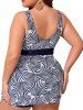 Maillot de Bain Tankini Short à Imprimé Coquillages Grande-Taille - Noir 1XL