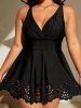 Plus Size Surplice Ruched Cut Out Floral Trim Tankini Swimsuit -  
