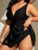 Plus Size Surplice Ruched Cut Out Floral Trim Tankini Swimsuit -  