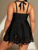 Plus Size Surplice Ruched Cut Out Floral Trim Tankini Swimsuit -  