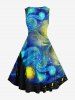 Robe Vintage Grande Taille Imprimée de Peinture de Galaxy et Coeur - Multi-A XS