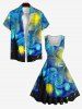 Robe Vintage Grande Taille Imprimée de Peinture de Galaxy et Coeur - Multi-A XS