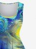 Robe Vintage Grande Taille Imprimée de Peinture de Galaxy et Coeur - Multi-A 5X