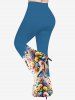 Pantalon Évasé Imprimé Papillon Floral Arc-en-Ciel Grande Taille - Bleu L