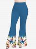 Pantalon Évasé Imprimé Papillon Floral Arc-en-Ciel Grande Taille - Bleu L