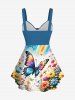 Plus Size Butterfly Flower Rainbow Print Ombre Cinched Backless Tank Top -  