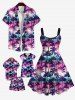 Kid's Ombre Aurora Galaxy Coconut Tree Print Hawaii Button Dress -  