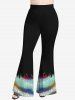 Pantalon Evasé 3D Etoile Arc-en-ciel Imprimé en Blocs de Couleurs de Grande Taille à Paillettes - Noir 1X