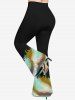 Pantalon Evasé 3D Etoile Arc-en-ciel Imprimé en Blocs de Couleurs de Grande Taille à Paillettes - Noir 1X