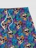 Plus Size Skulls Coconut Tree Palm Leaf Flowers Print Hawaii Beach Shorts For Men -  