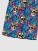 Plus Size Skulls Coconut Tree Palm Leaf Flowers Print Hawaii Beach Shorts For Men -  