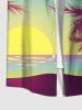Plus Size Coconut Tree Sunset Sea Print Buttons Pocket Hawaii Shirt For Men -  