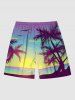 Plus Size Coconut Tree Sunset Sea Print Hawaii Beach Shorts -  