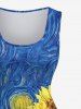Plus Size Oil Painting Sunflowers Leaf Sea Waves Sun Print 1950s Vintage Dress -  