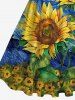 Plus Size Oil Painting Sunflowers Leaf Sea Waves Sun Print 1950s Vintage Dress -  
