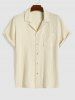 Men's Matching Two Piece Solid Color Wrinkle Textured Front Pocket Design Camp Collar Button Up Short Sleeves Shirt and Drawstring Casual Shorts Set -  