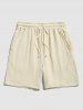 Men's Matching Two Piece Solid Color Wrinkle Textured Front Pocket Design Camp Collar Button Up Short Sleeves Shirt and Drawstring Casual Shorts Set -  