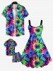 Kid's Colorful Spiral Tie Dye Floral Print Hawaii Button Pocket Shirt -  