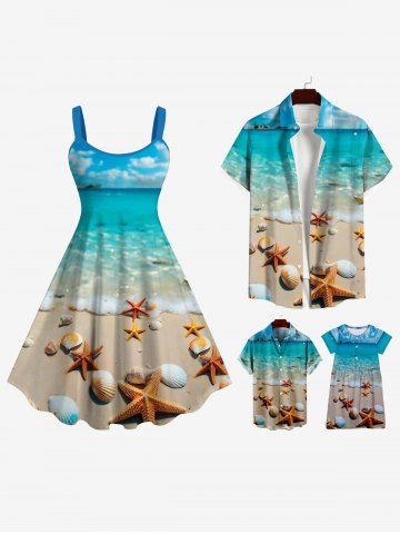 Sea Beach Shell Print Plus Size Matching Hawaii Beach Outfit For Family