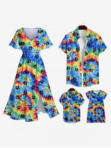 Spiral Watercolor Tie Dye Cat Paw Print Plus Size Matching Hawaii Beach Outfit For Family